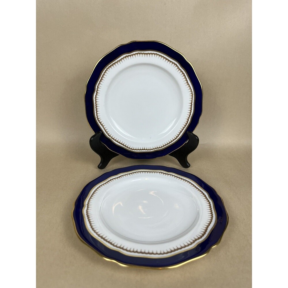 2 HTF Antique Spode Copeland Cobalt Blue Gold Trim R7767 Salad Plate 7 3/4”
